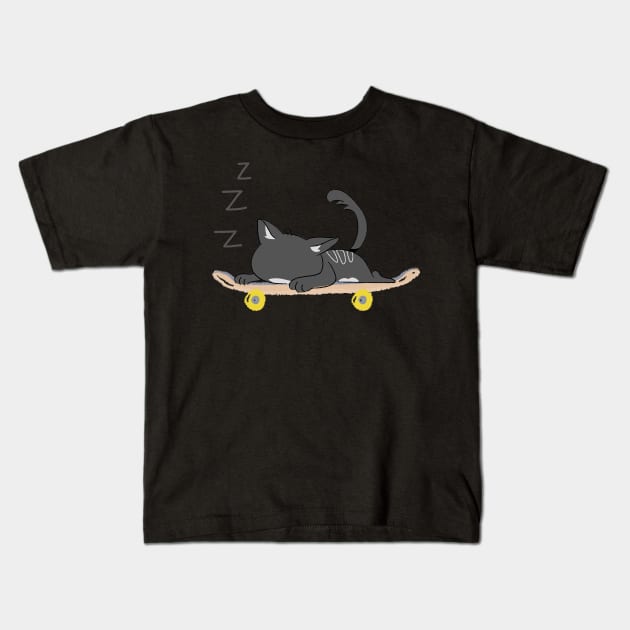 Cat Sleeping On SkateBoard Kids T-Shirt by WeStarDust